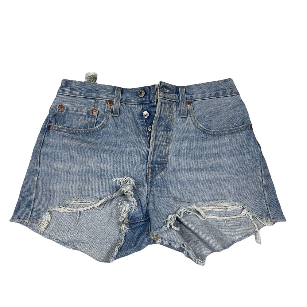 Levi’s Premium 501 27 Distressed Cutoff Denim Shorts Women Light Wash Button Fly
